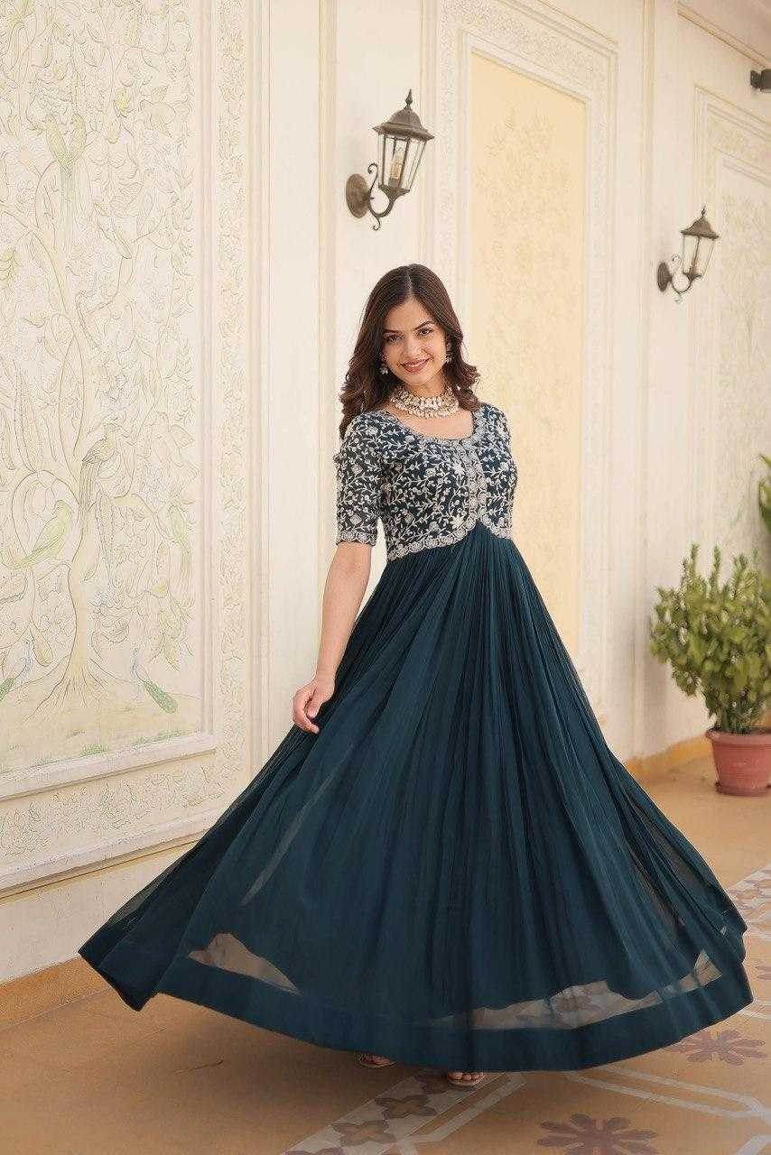 Faux Embroidery Long Gowns - MYLUXURY LANE ENTERPRISE